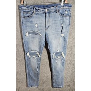 MNML Distressed Skinny Tapered Leg Moto Jeans Mens Size 38x32 Blue Streetwear